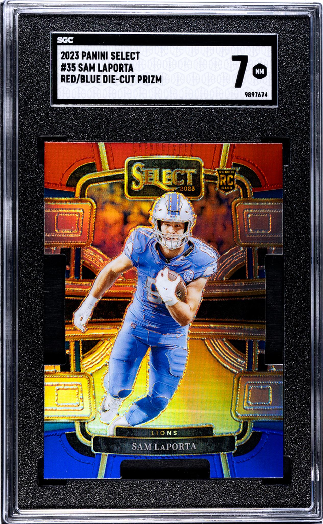 2023 Panini Select #35 Sam Laporta Red/Blue Die-Cut Prizm SGC 7