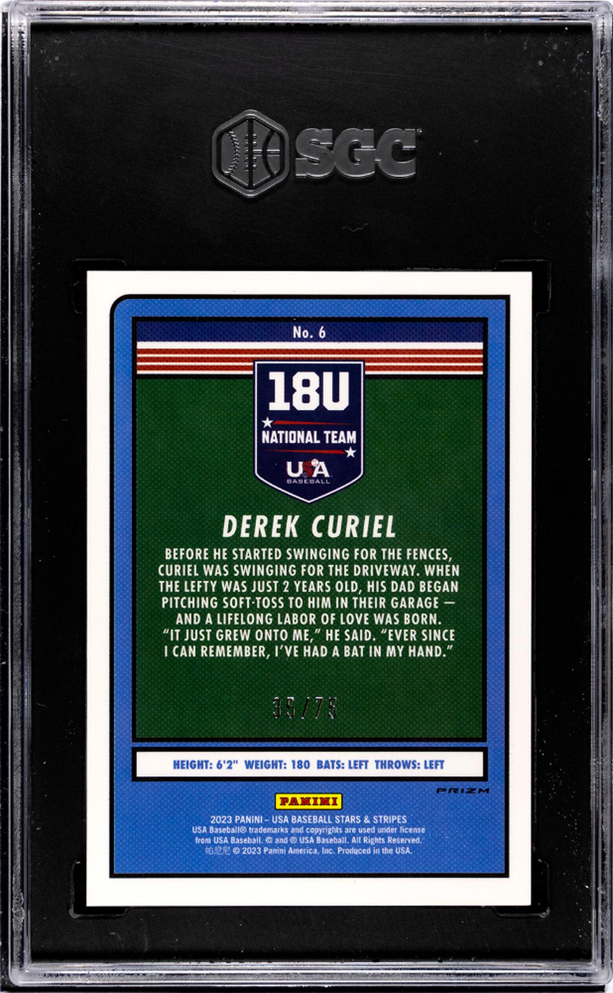 2023 Panini Stars & Stripes Blue Prizm Derek Curiel #6 /75 SGC 9.5