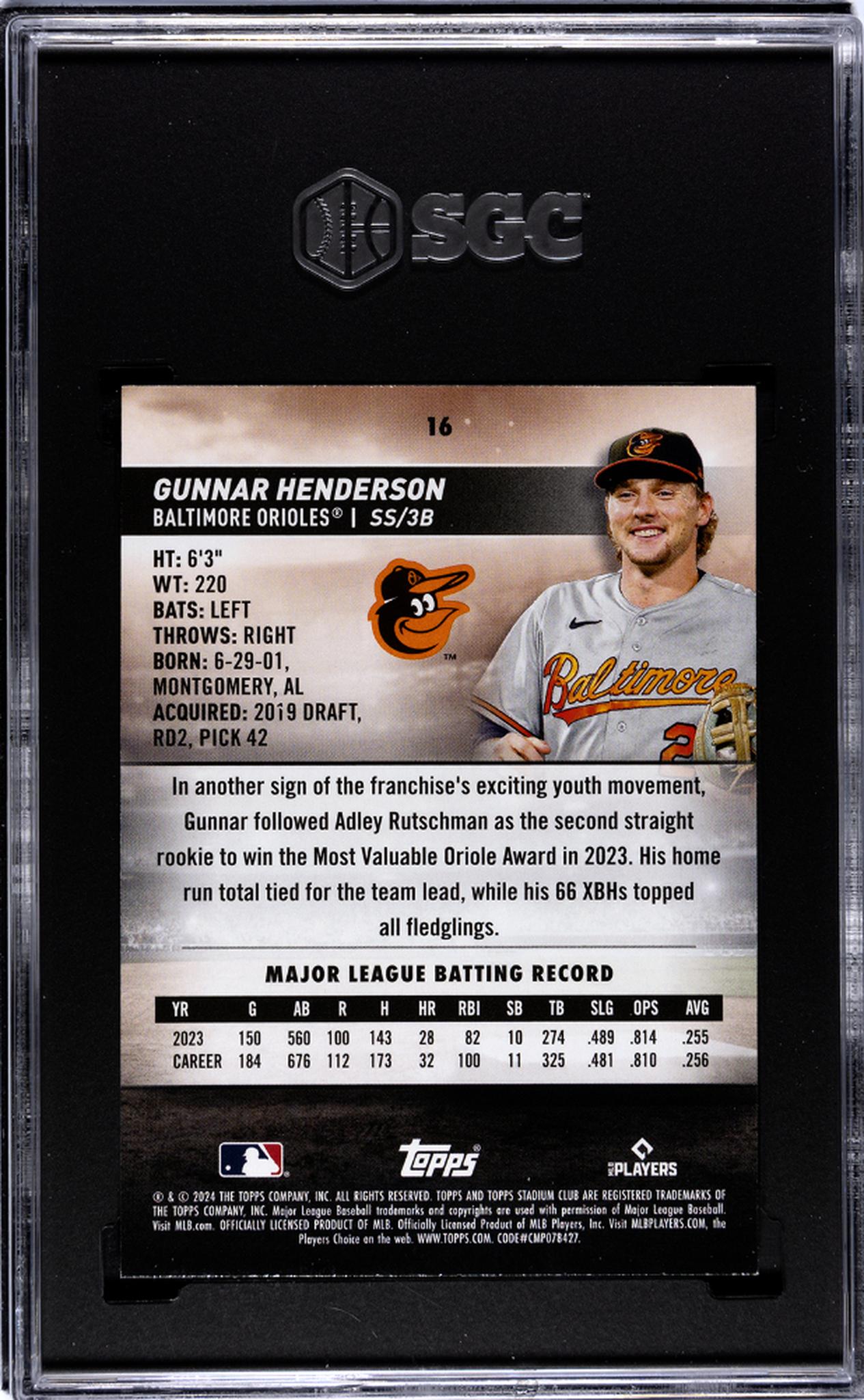 2024 Topps Stadium Club Gunnar Henderson #16 SGC 8.5