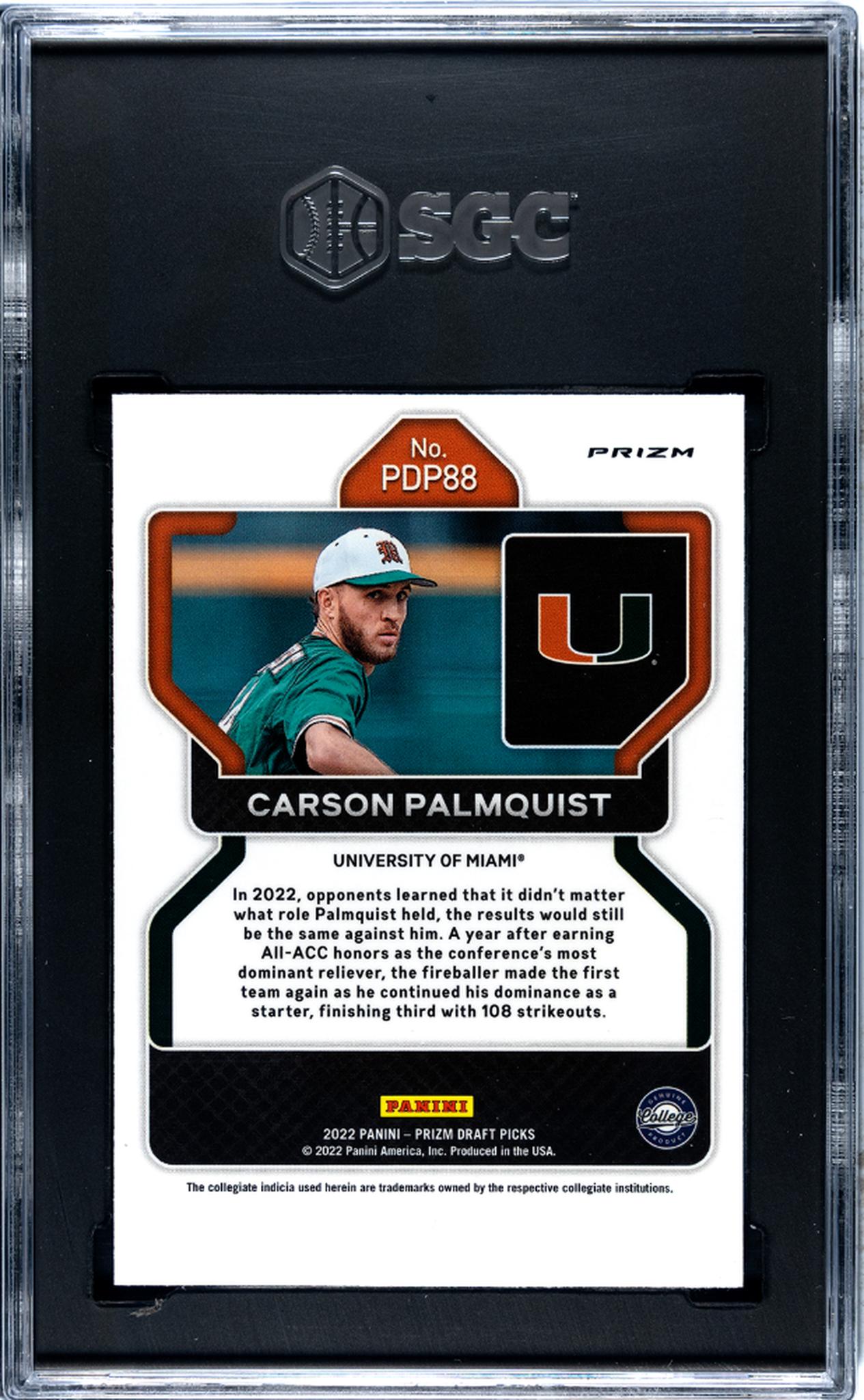 2022 Prizm #PDP88 Carson Palmquist Draft Picks SGC 9.5