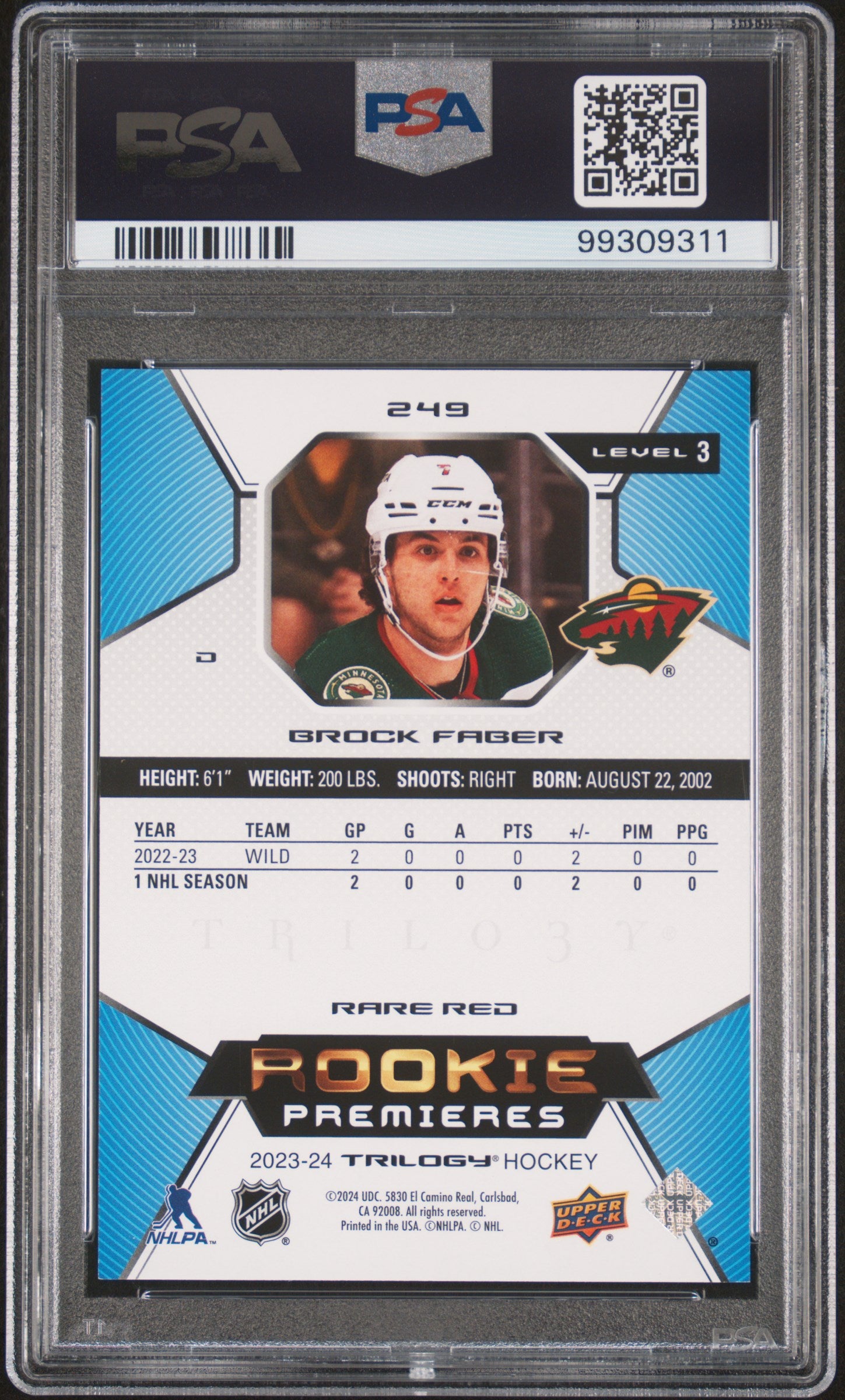 2023 Upper Deck Trilogy Red Brock Faber #249 /49 PSA 10