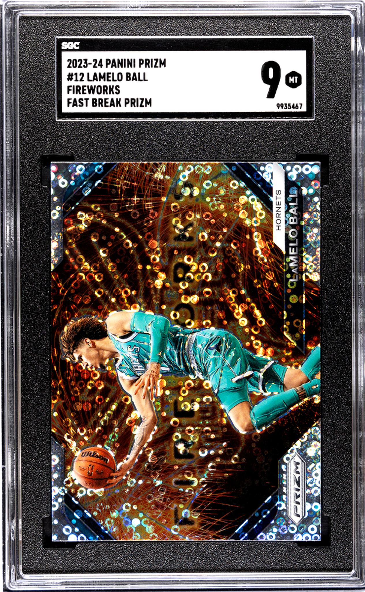 2023-24 Panini Prizm #12 Lamelo Ball Fireworks Fast Break Prizm SGC 9