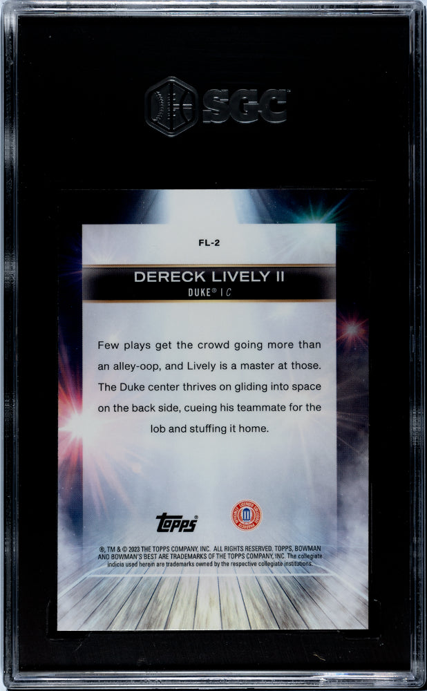 2022-23 Bowman University Best #FL-2 Dereck Lively II Flashing Lights SGC 9.5