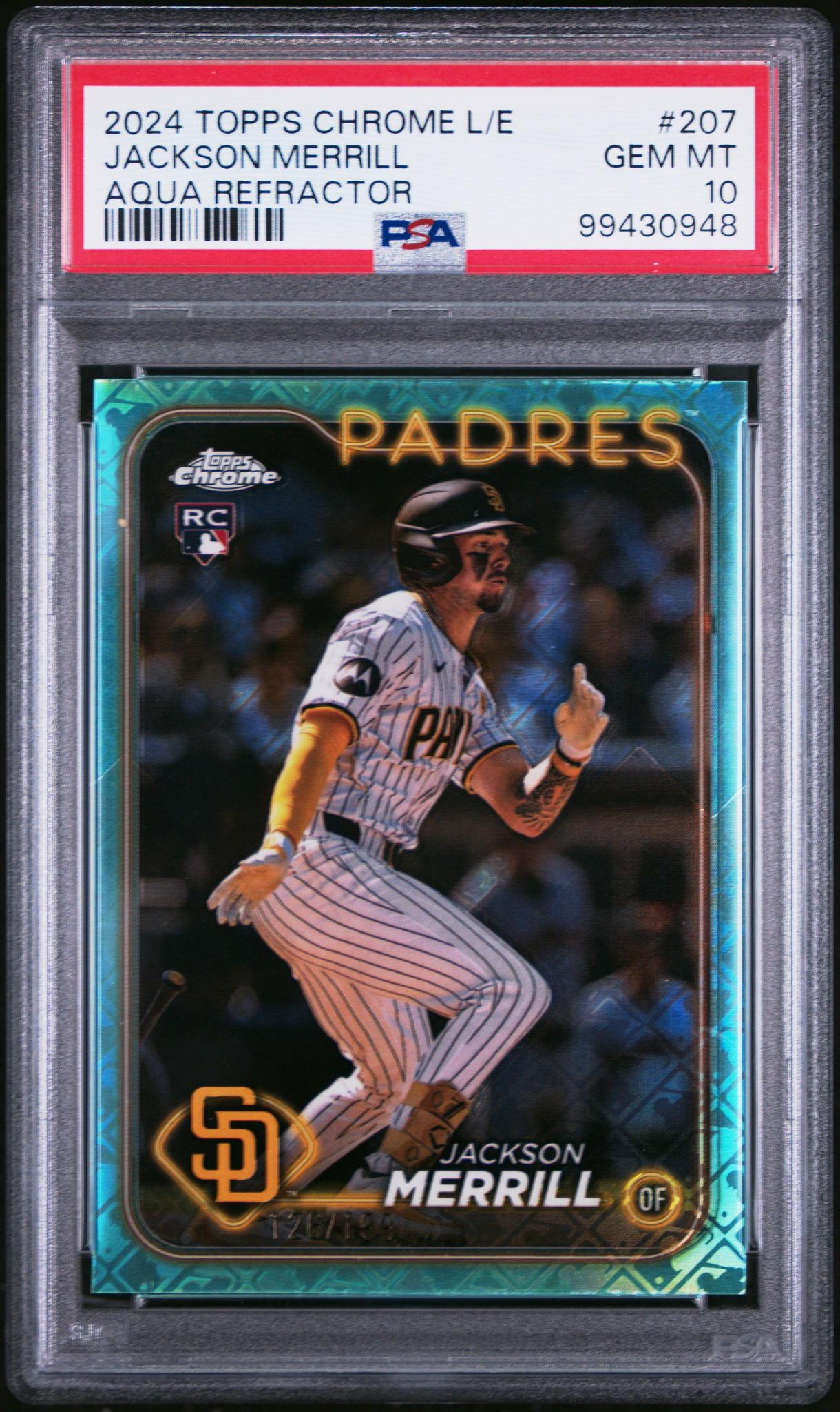 2024 Topps Chrome Logofractor Rookie Aqua /199 #207 Jackson Merrill PSA 10