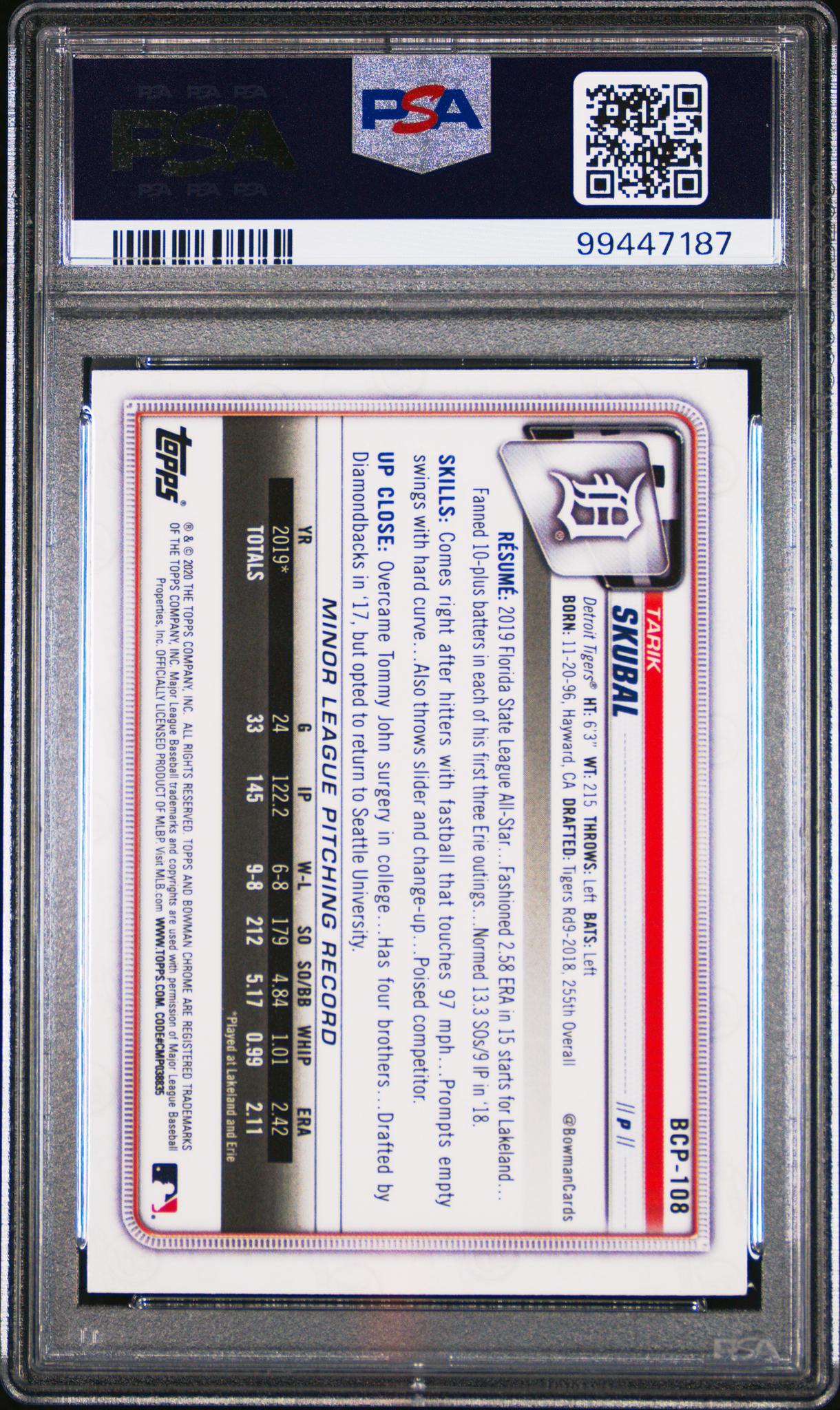 2020 Bowman Chrome Megabox Mojo Refractor Tarik Skubal #BCP108 1st Bowman PSA 10