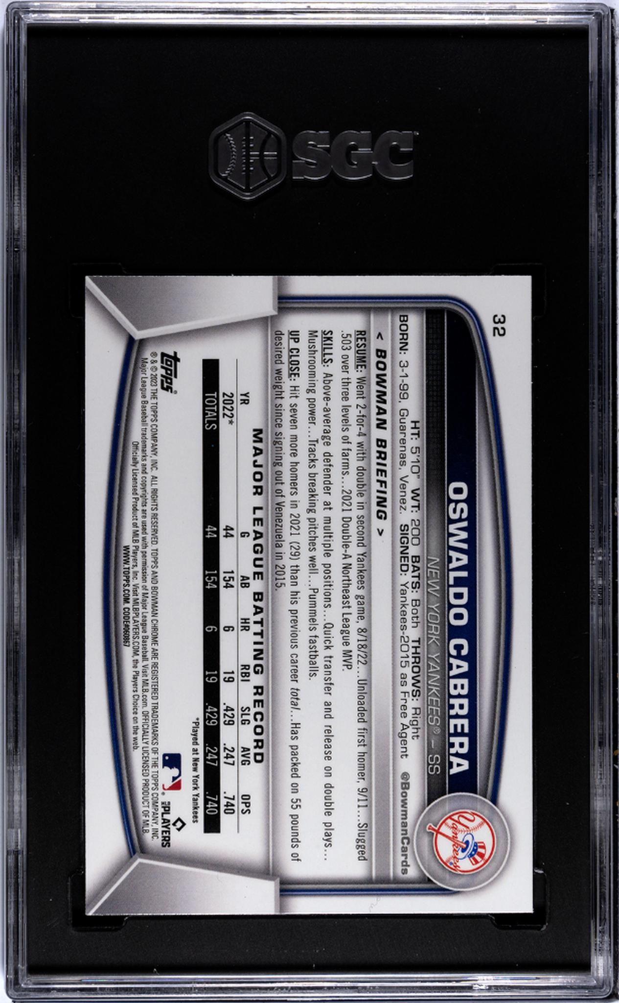 2023 Bowman Chrome #32 Oswaldo Cabrera Mega Box SGC 10