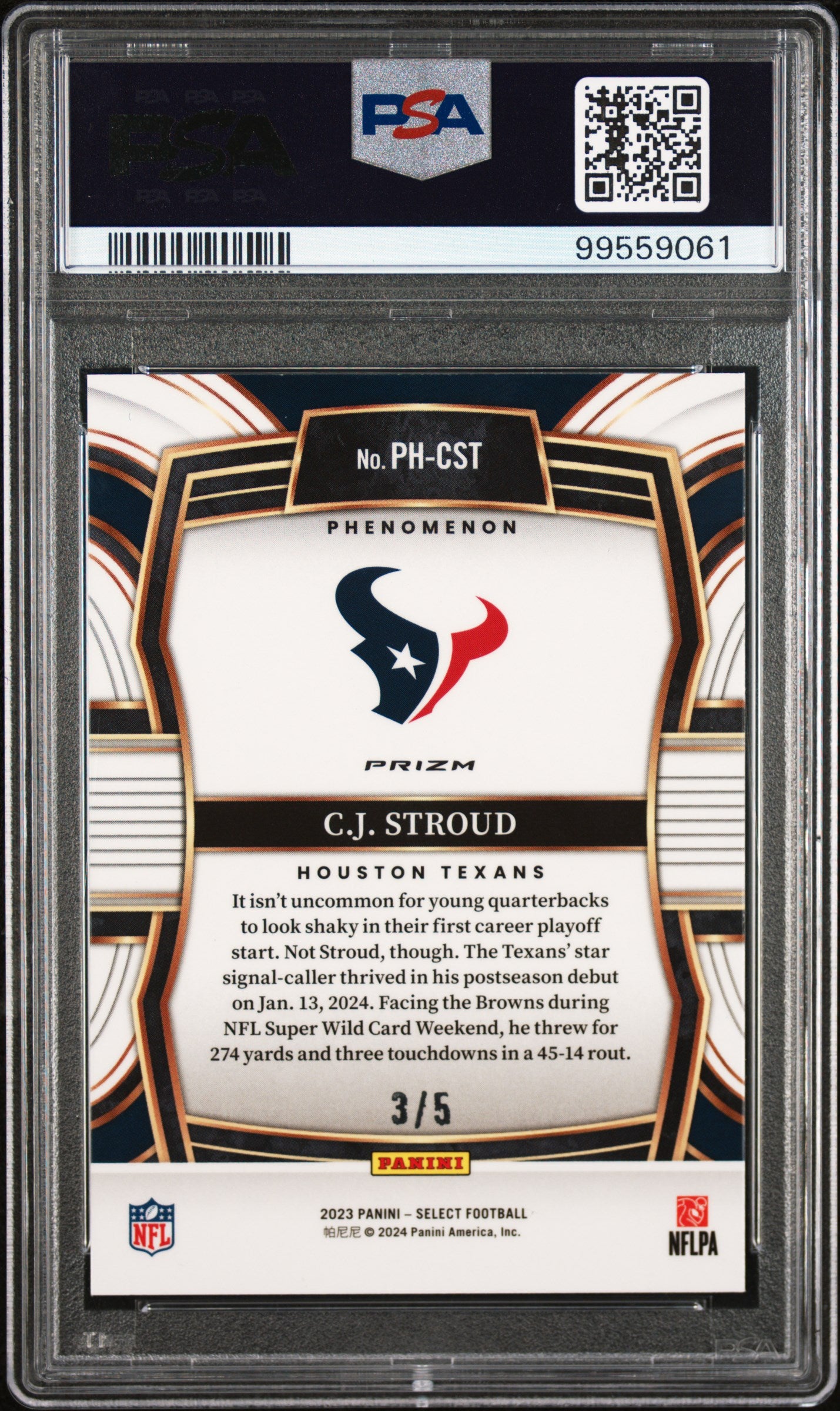 2023 Panini Select Phenomenon-Green Prizm CJ Stroud #PH-CST RC /5 PSA 10
