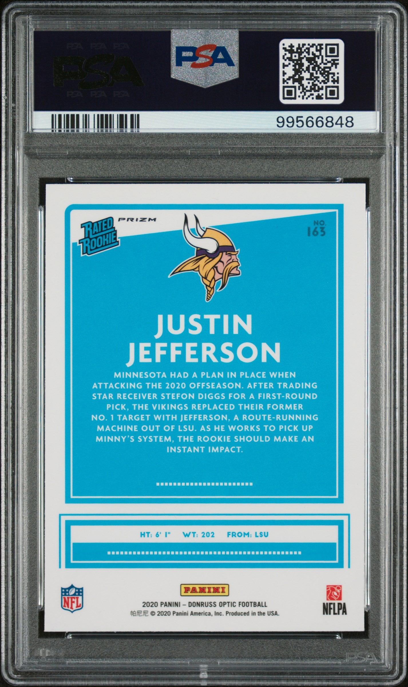 2020 Panini Donruss Optic Holo Justin Jefferson #163 RC PSA 9