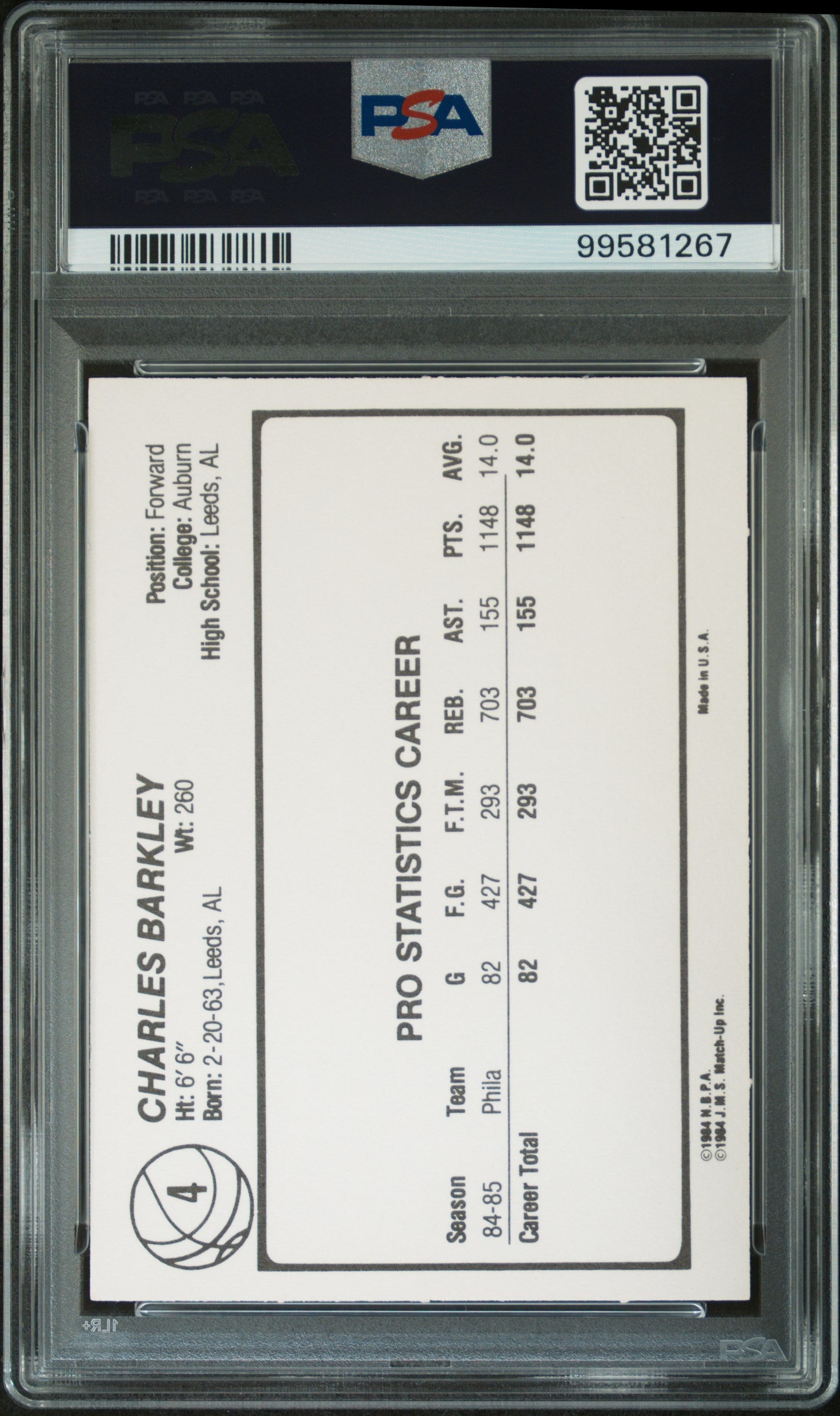 1985 Jms Game Charles Barkley #4 PSA 7