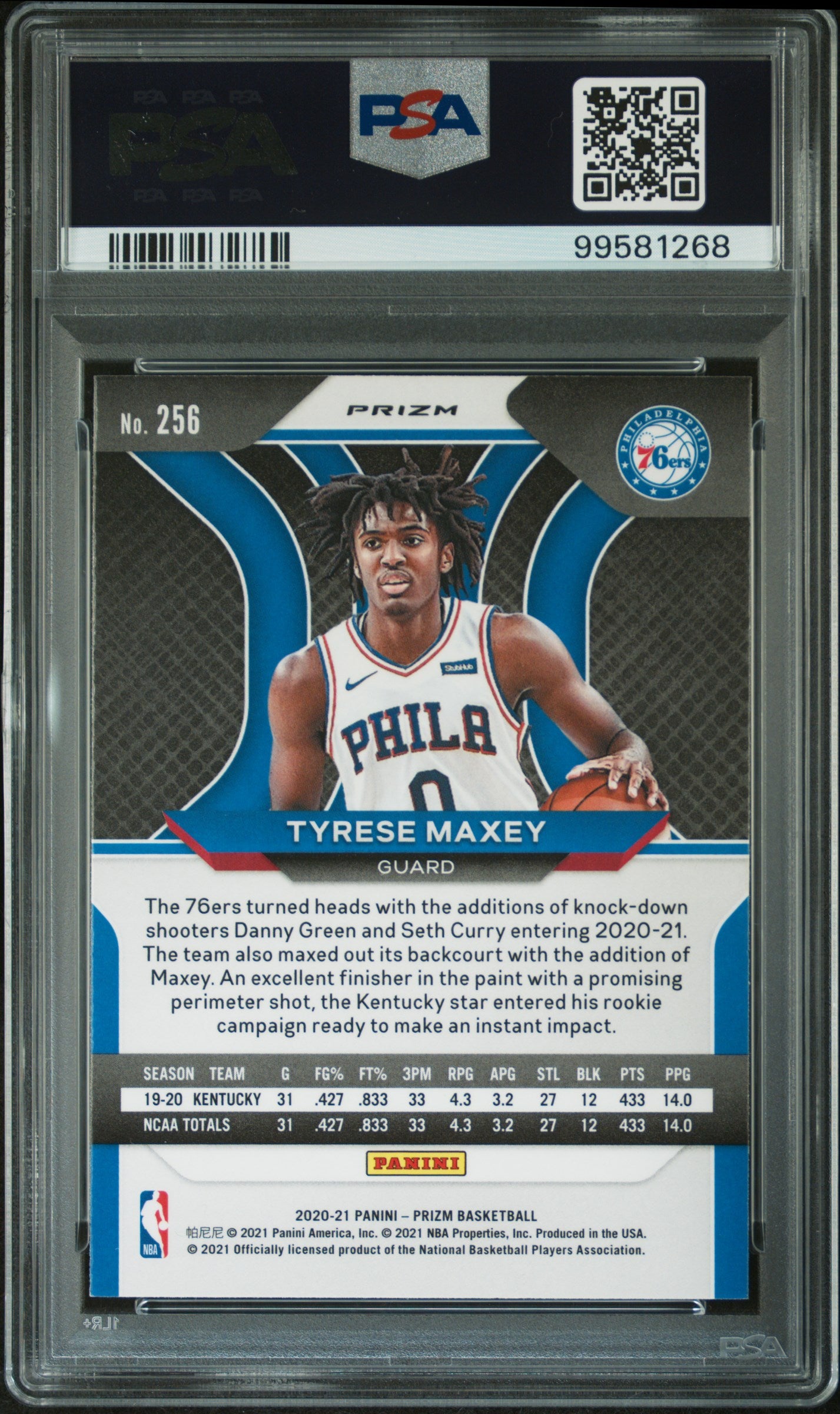 2020 Panini Prizm Silver Prizm Tyrese Maxey #256 PSA 9
