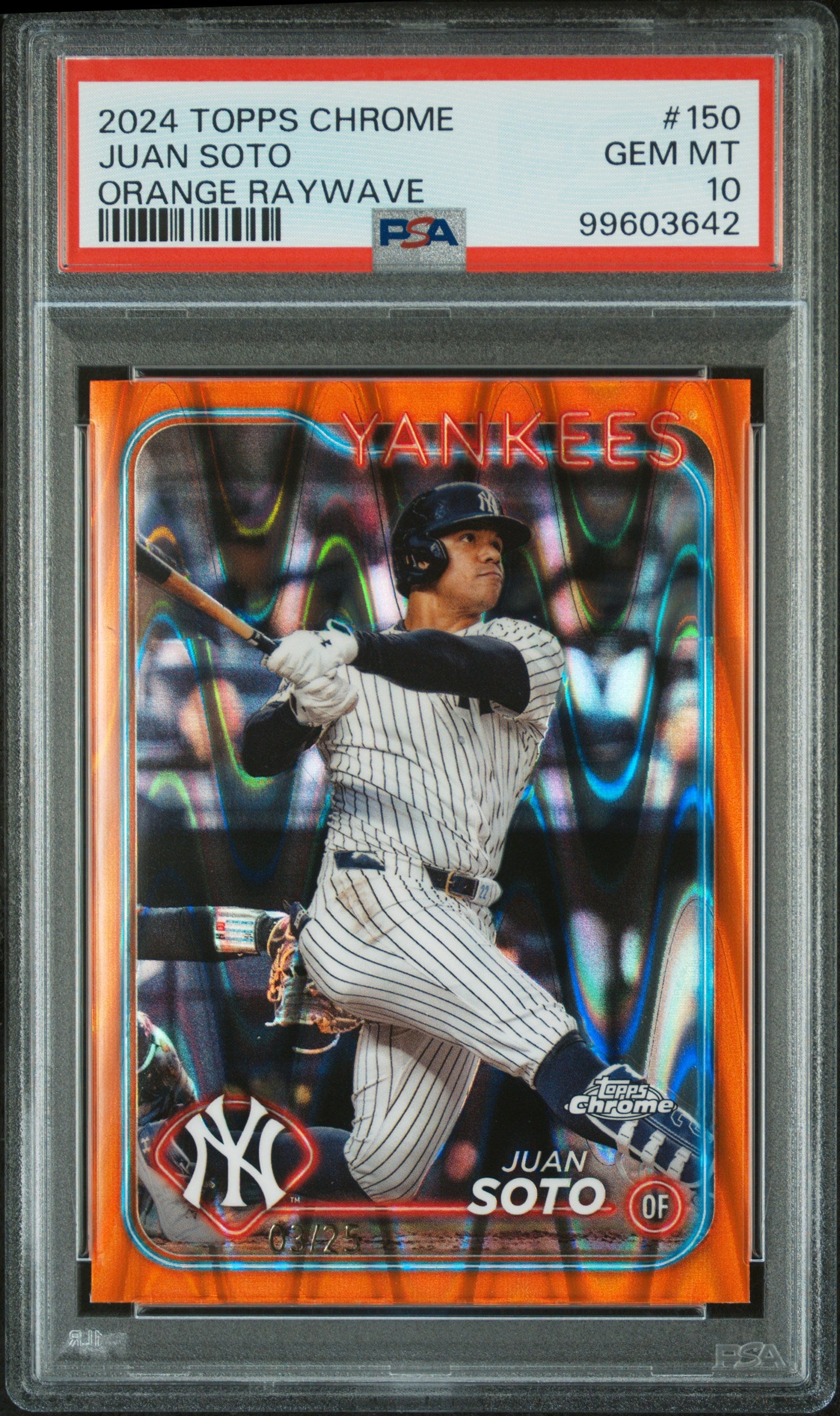 2024 Topps Chrome Orange RayWave Juan Soto #150 /25 PSA 10