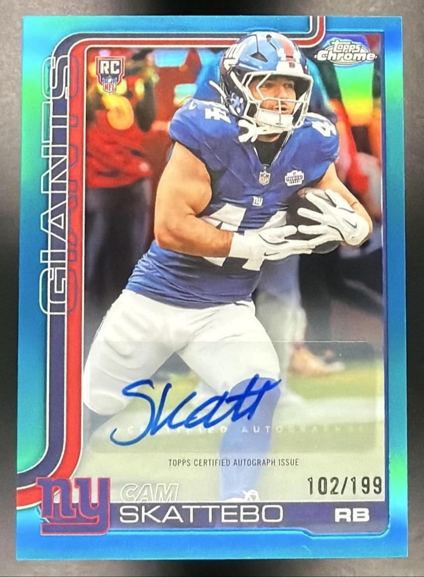 2025 Topps Chrome Cam Skattebo #RA-CS Rookie Auto Aqua Refractor /199 RC