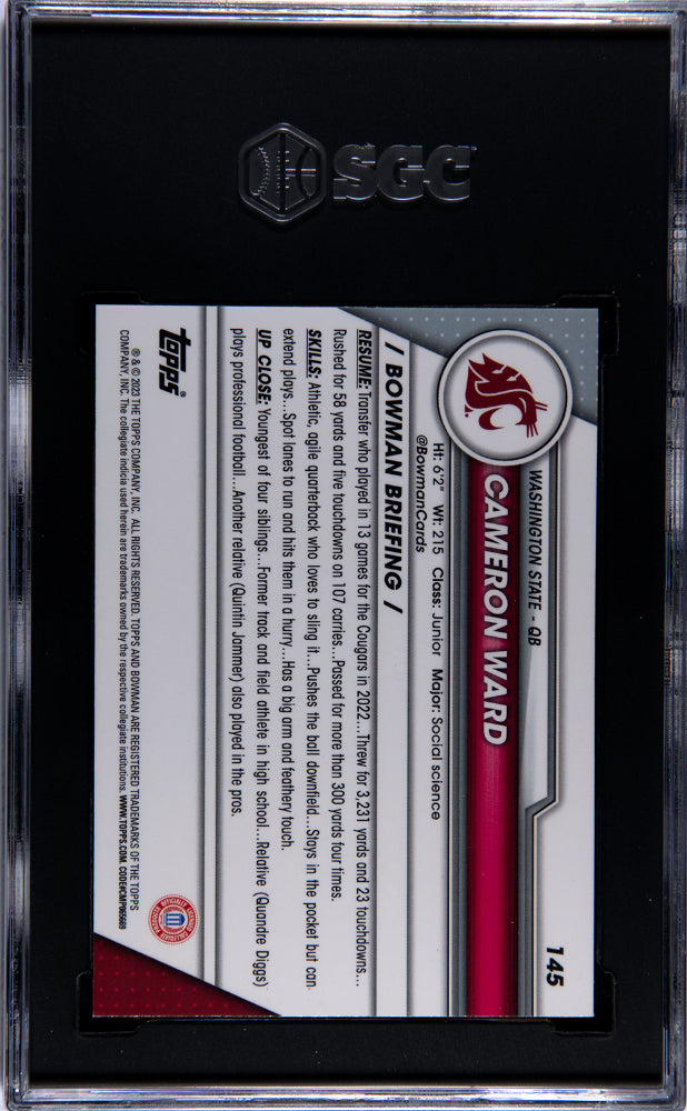 2023 Bowman University Chrome #145 Cameron Ward SGC 9
