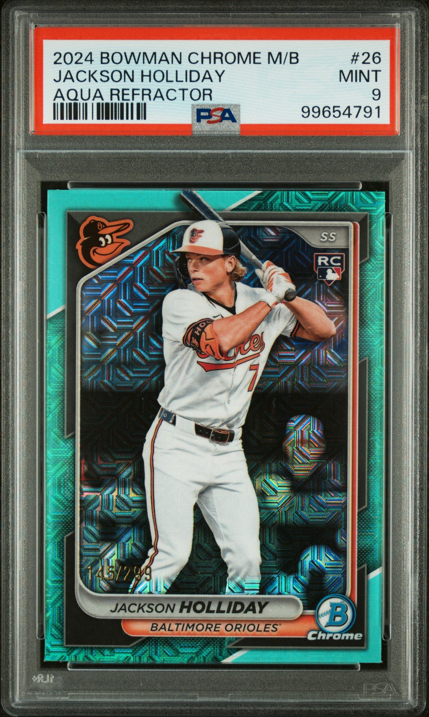 2024 Bowman Chrome Mega Box Rookie Aqua /299 #26 Jackson Holliday PSA 9