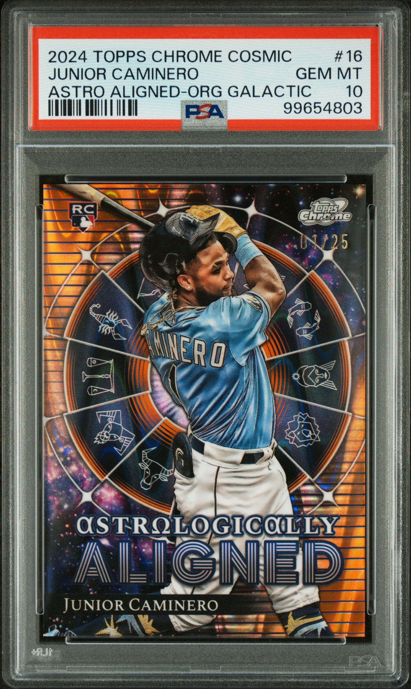 2024 TC Cosmic Astro Aligned Orange Galactic /25 Junior Caminero PSA 10