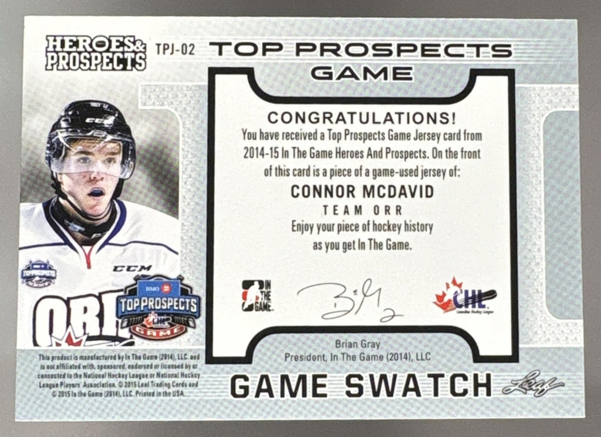 2014 In The Game Heroes & Prospects Connor McDavid Game-Used Jumbo Patch /60