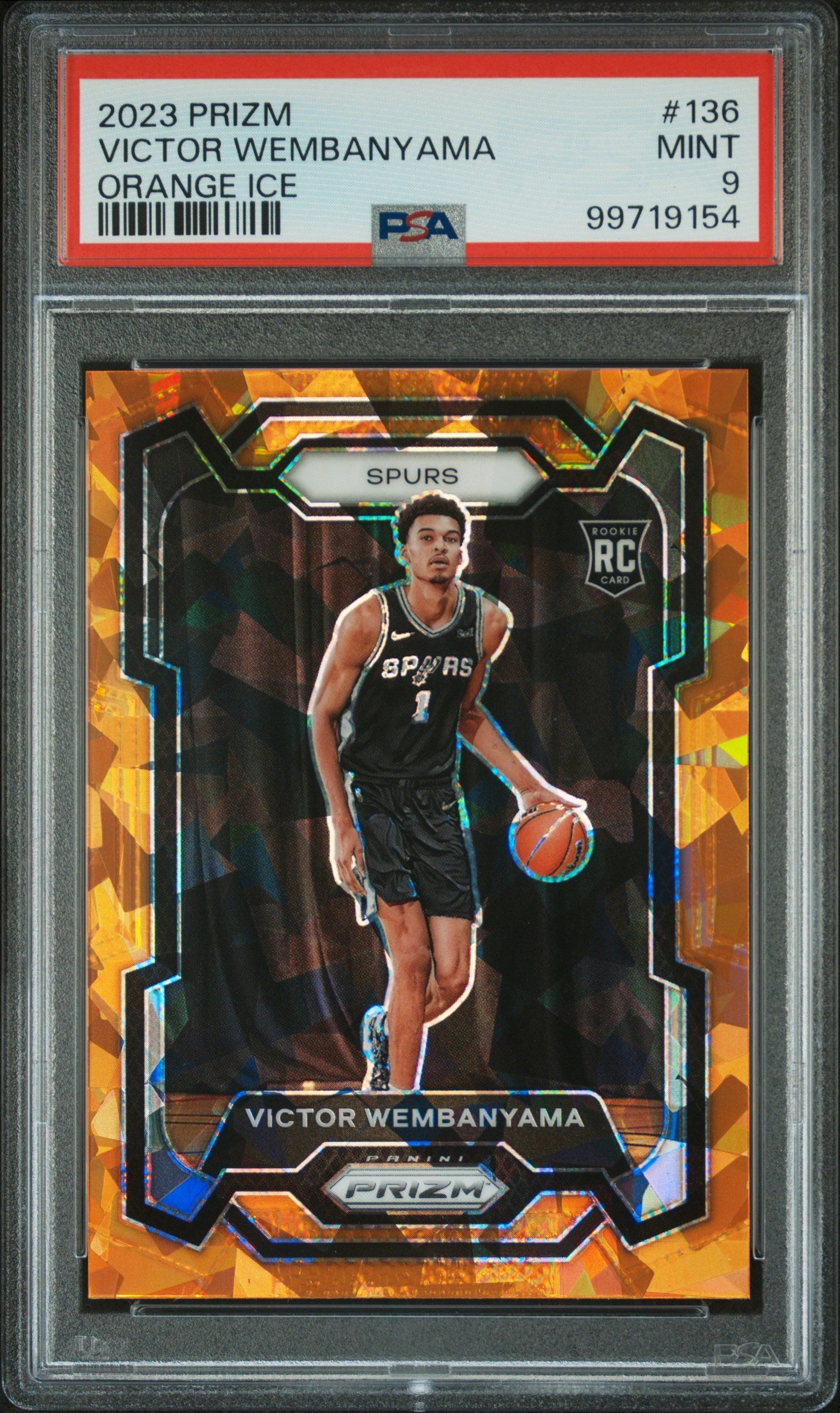 2023 Panini Prizm #136 Victor Wembanyama Orange Ice Prizm PSA 9