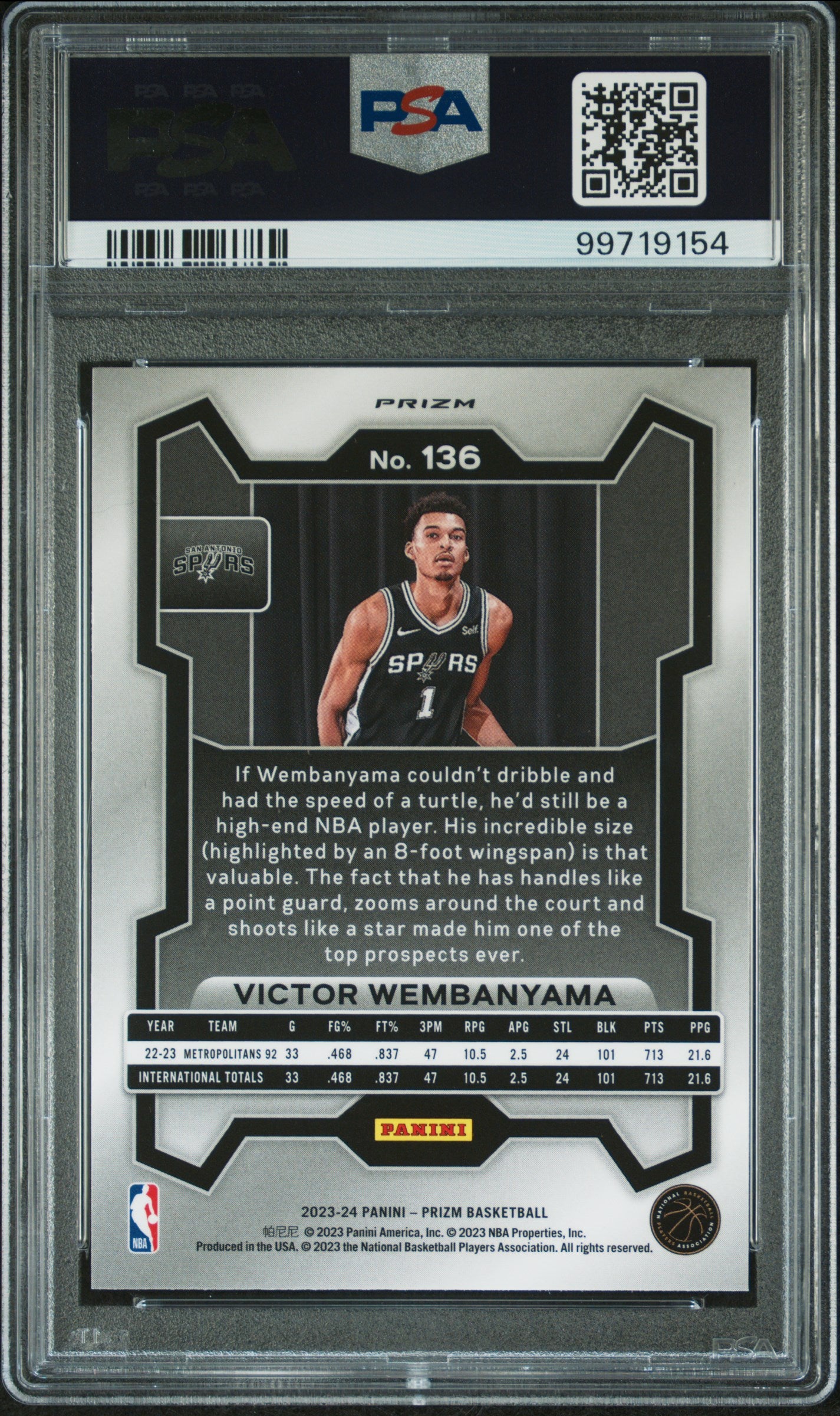 2023 Panini Prizm #136 Victor Wembanyama Orange Ice Prizm PSA 9