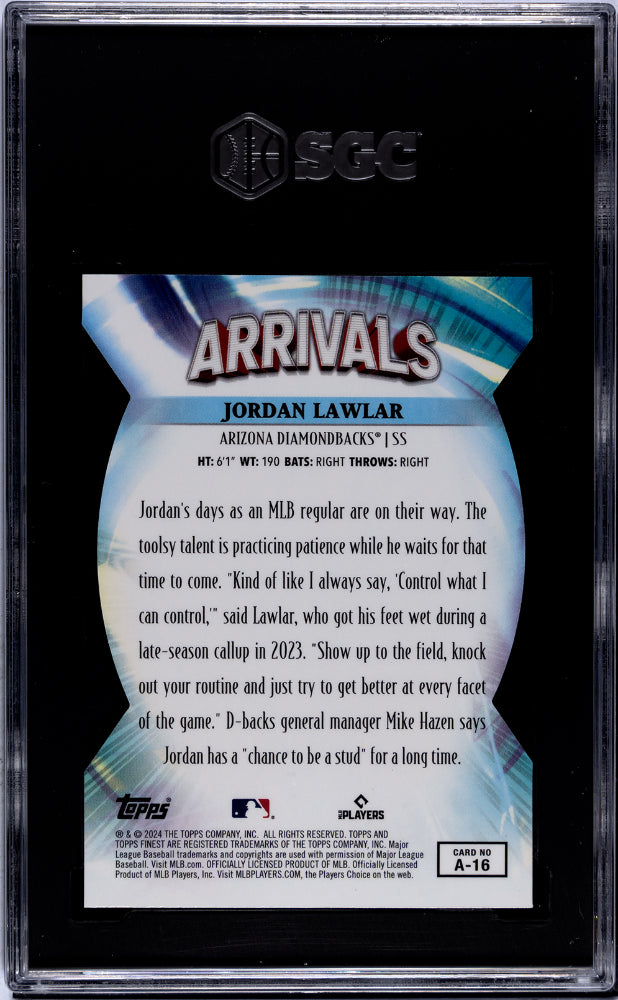 2024 Topps Finest #A-16 Jordan Lawlar Arrivals SGC 10