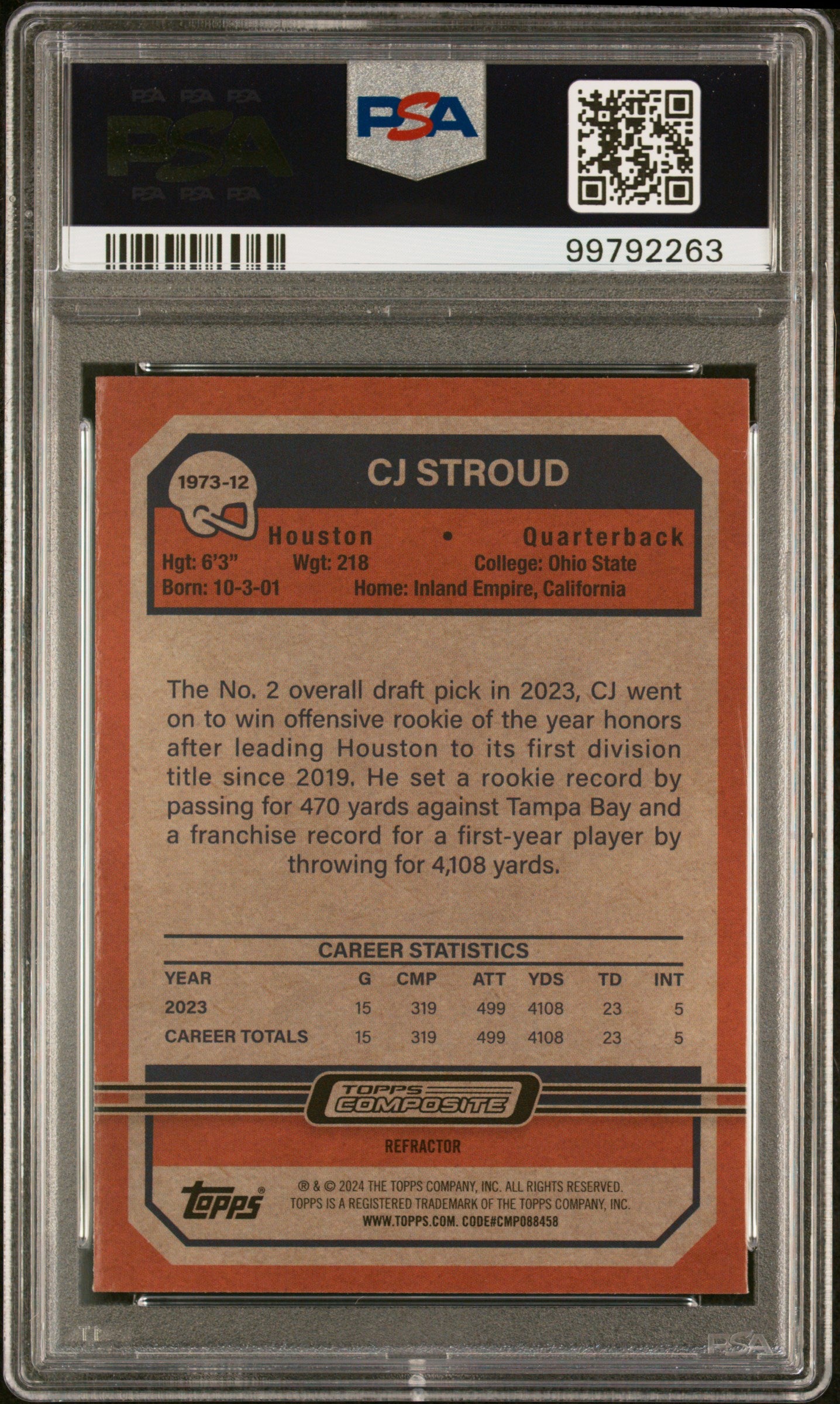 2023 Topps Composite #12 CJ Stroud '73 Topps FB Chrome-Ref PSA 9