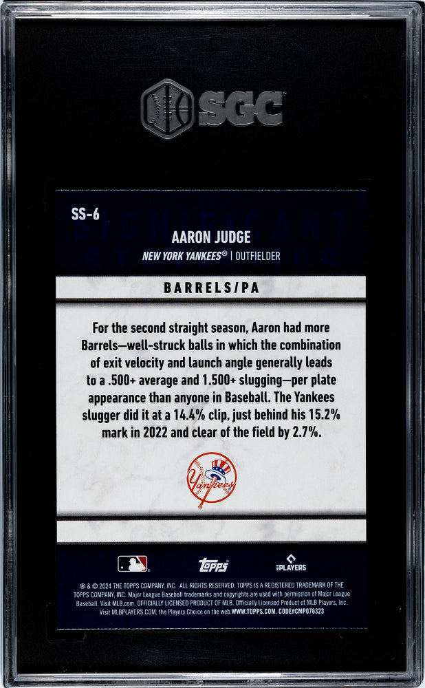 2024 Topps #SS-6 Aaron Judge Signif. Statistics SGC 10