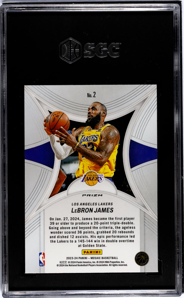 2023-24 Panini Mosaic #2 Lebron James Epic Performers Green Prizm SGC 9
