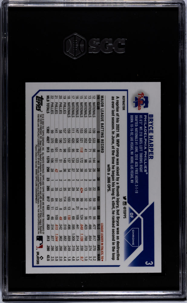 2023 Topps Chrome #3 Bryce Harper Refractor SGC 10