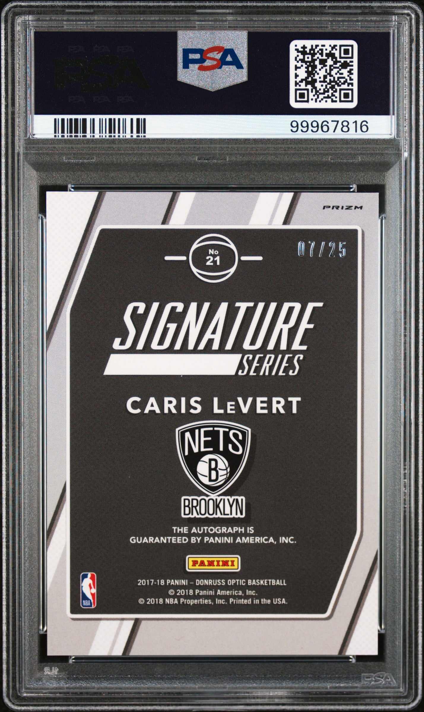 2017 Panini Donruss Optic Signature Series Pink Caris LeVert #21 Auto /25 PSA 10