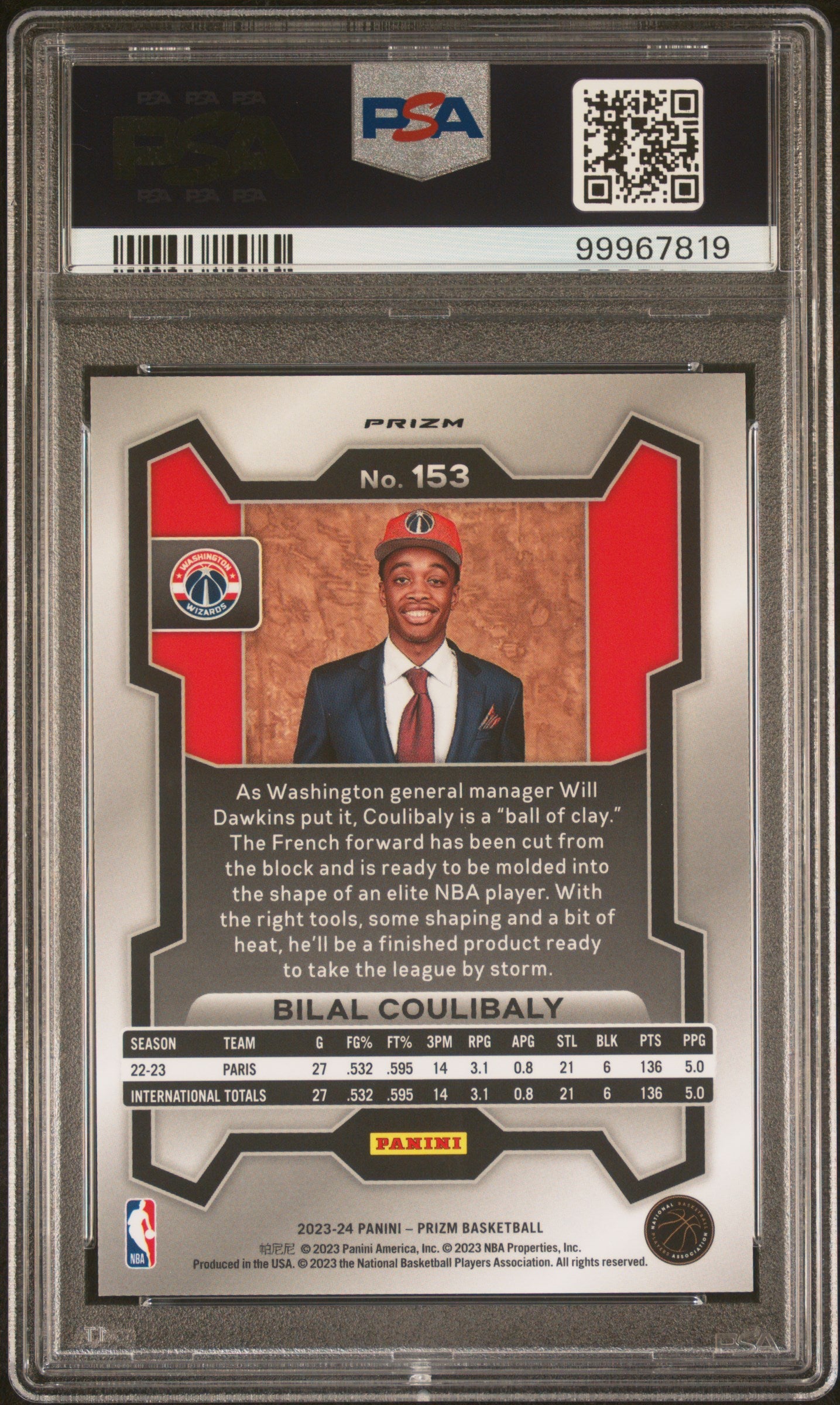 2023 Panini Prizm Variation Fast Break Bilal Coulibaly #153 RC PSA 9