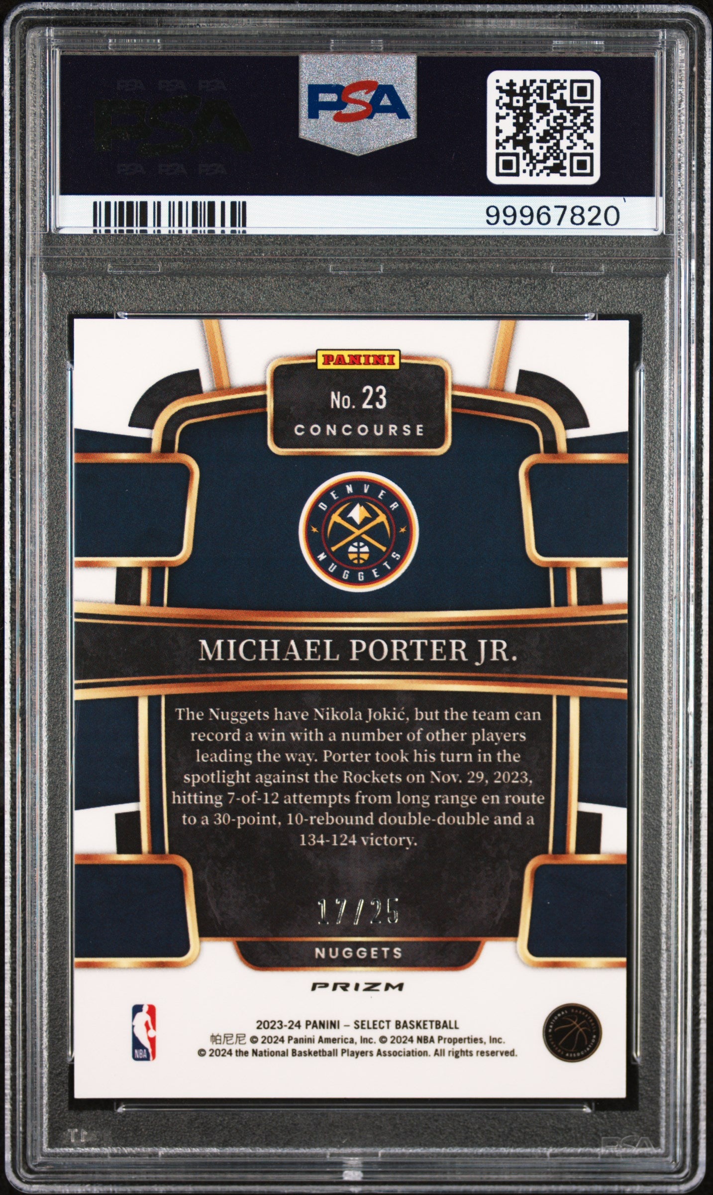 2023 Panini Select Blue Disco Michael Porter Jr. #23 /25 PSA 10
