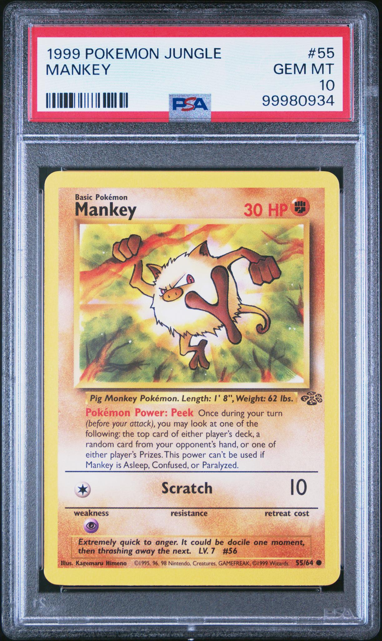 1999 Pokemon #55/64 Mankey Jungle PSA 10