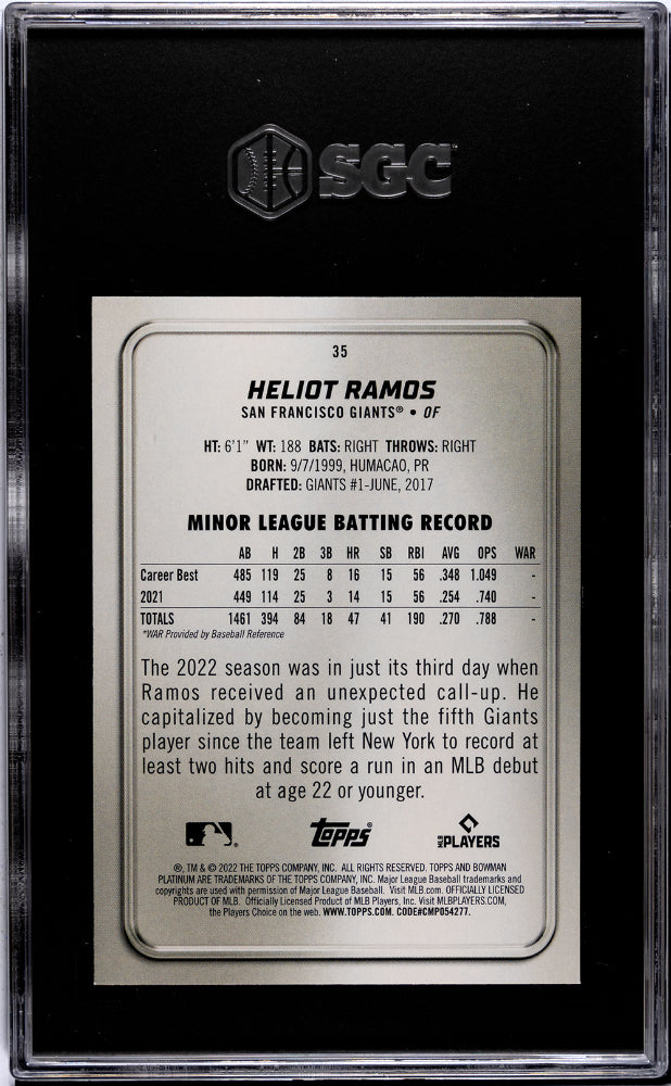 2022 Bowman Platinum Ice Foilboard Heliot Ramos #35 RC SGC 9.5