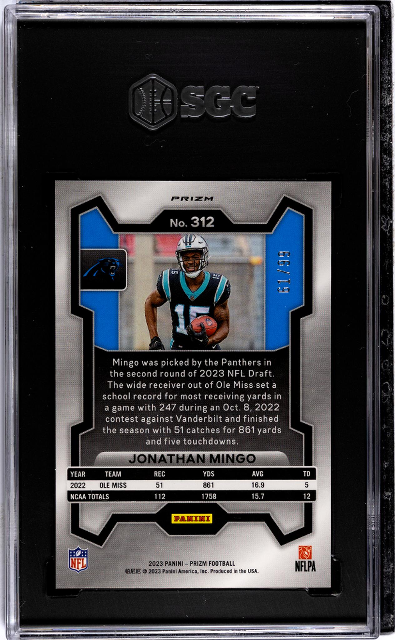 2023 Panini Prizm #312 Jonathan Mingo Blue Rookie /99  SGC 9