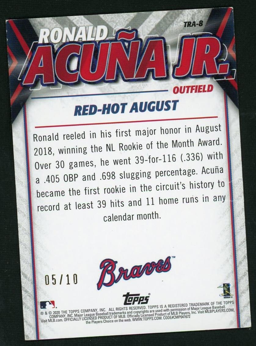 2020 Topps TRA-8 Ronald Acuña Jr. Red-Hot August /10 Braves