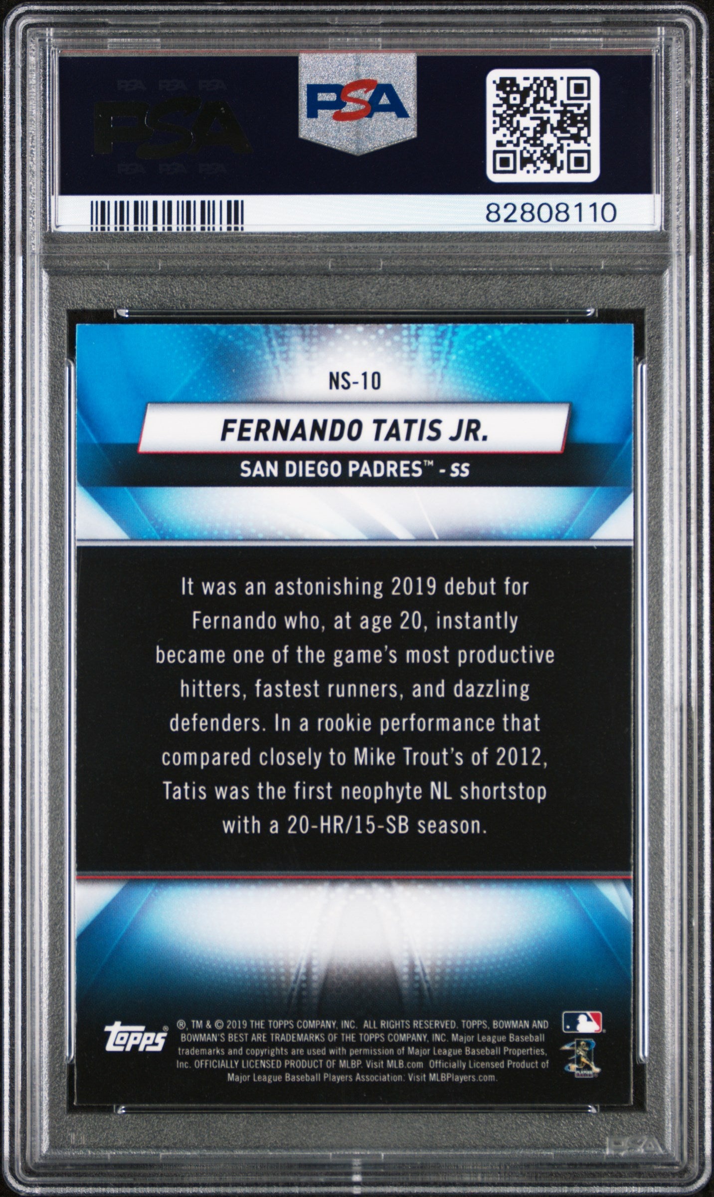 2019 Bowman's Best Neophyte Sensations Refractor Fernando Tatis Jr. #NS10 PSA 10