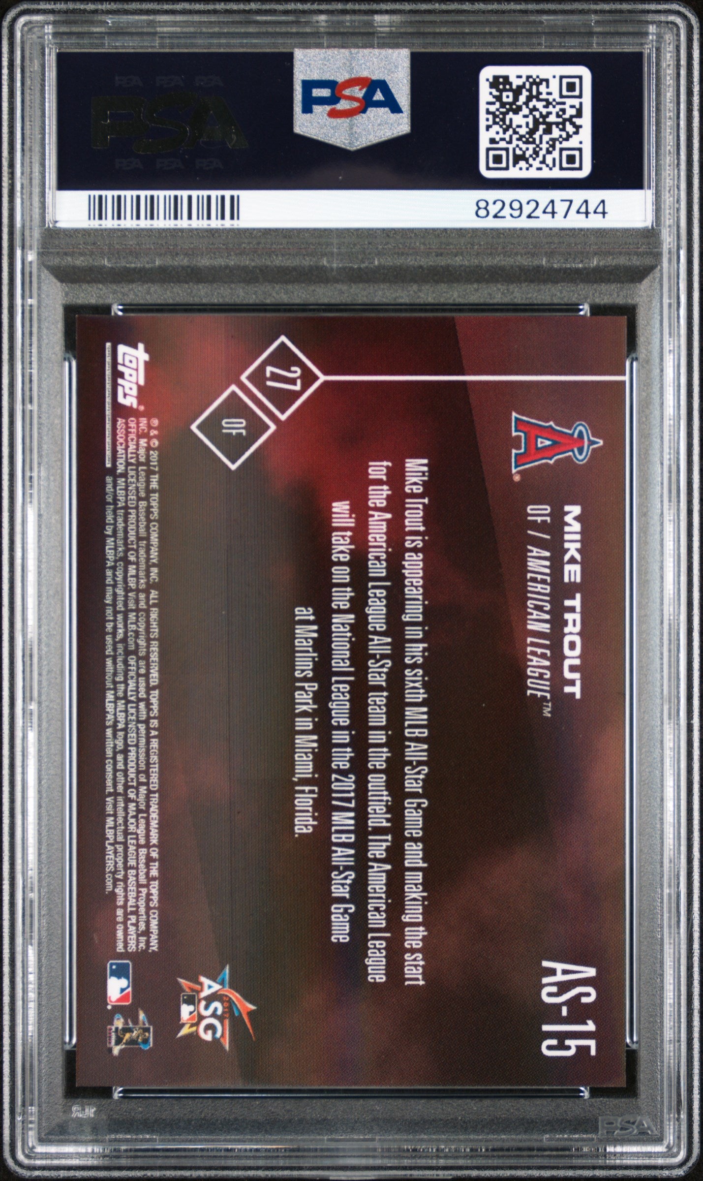 2017 Topps Now #AS-15 Mike Trout American League All-Star Team PSA 10