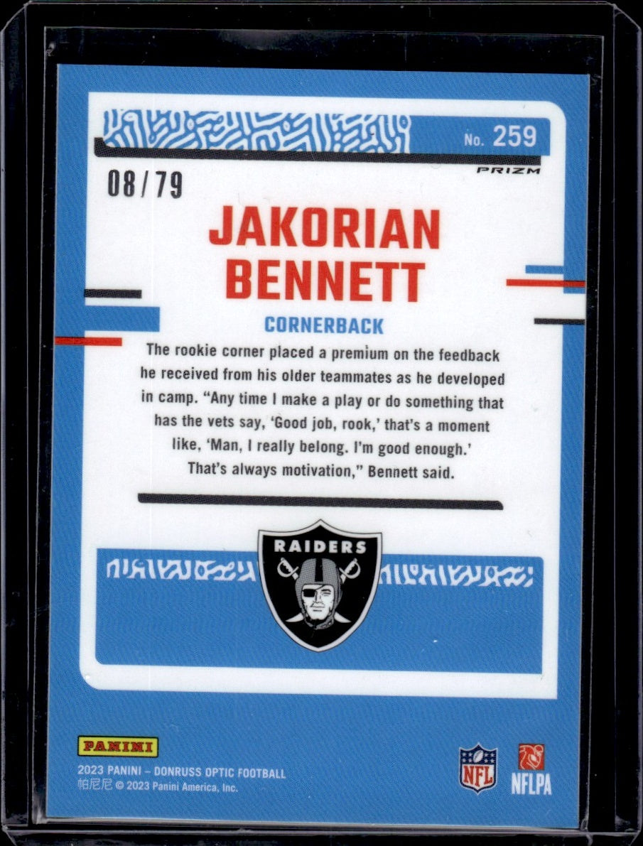 2023 Panini Donruss #259 Jakorian Bennett Prizm Rookie /79 Raiders