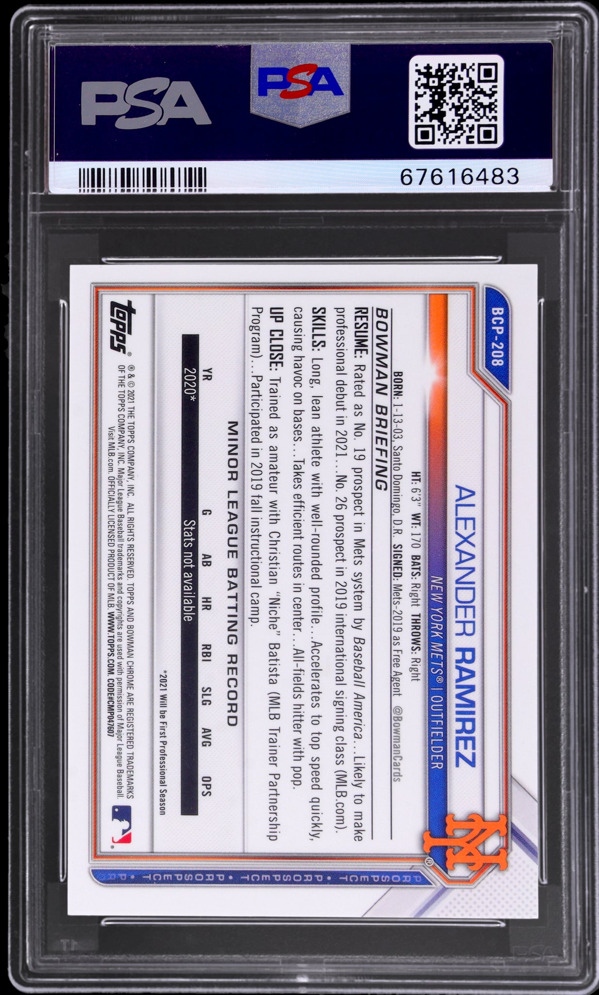 2021 Bowman Chrome Prospect Gold Shimmer Refractor Alexander Ramirez /50 PSA 10