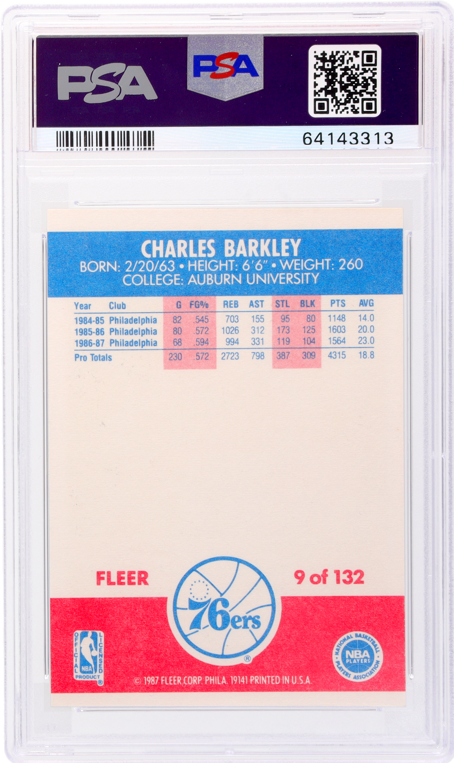 1987 Fleer #9 Charles Barkley PSA 8