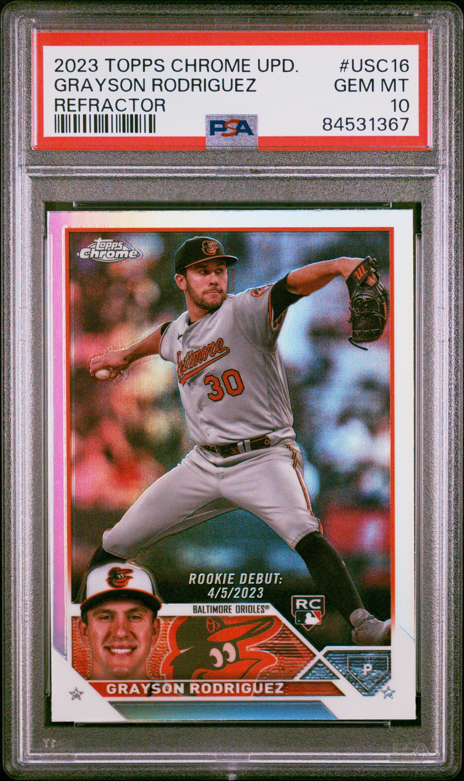2023 Topps Chrome Update Refractor Grayson Rodriguez #USC16 RC PSA 10