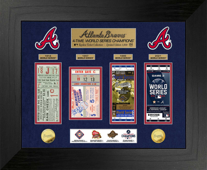 Highland Mint Atlanta Braves 4-Time World Series Champions Gold Coin & Ticket Collection - Limited Edition /1000