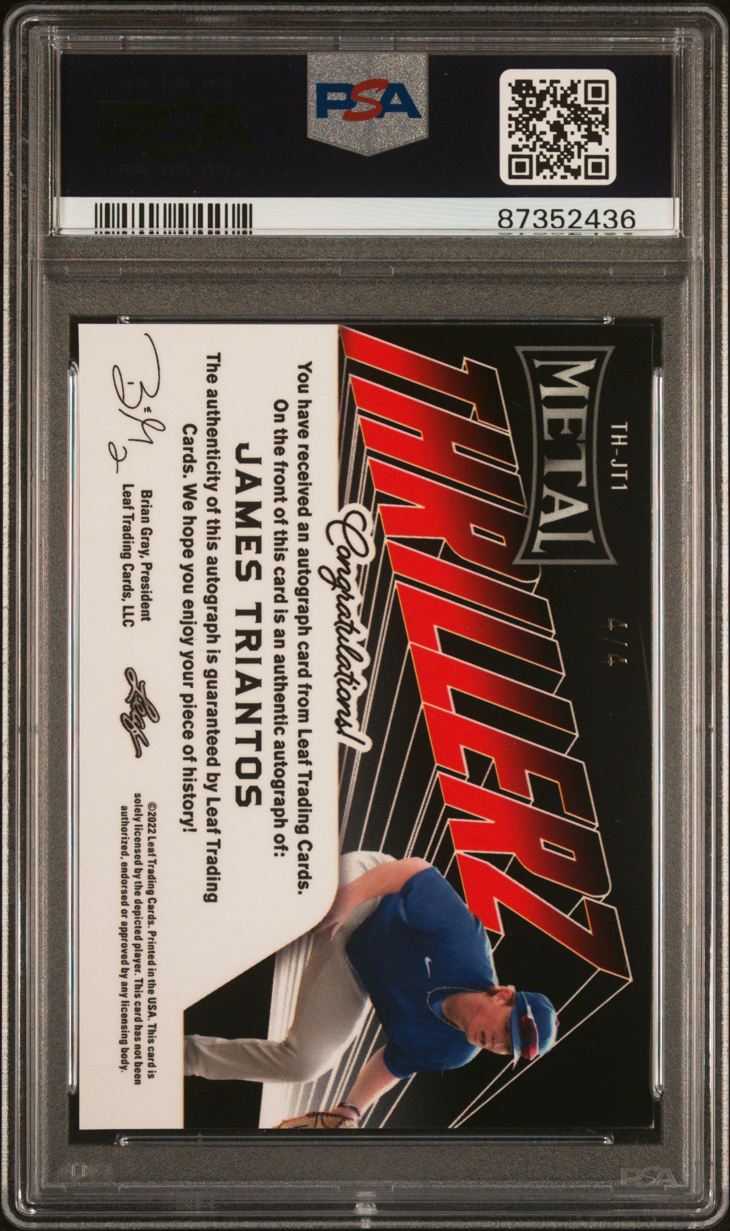 2022 Leaf Metal Thrillerz Autographs #THJT1 James Triantos Thrillerz Au-Green Prism PSA 9