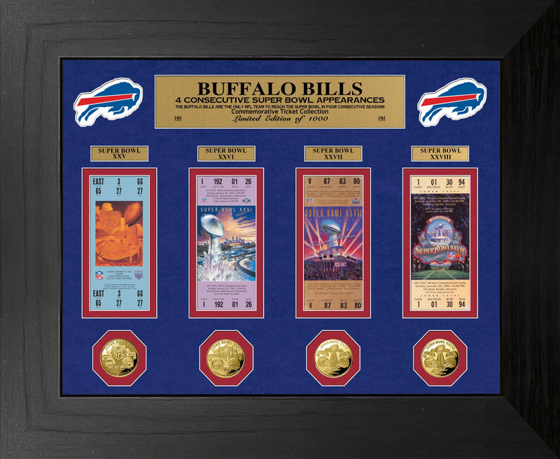 Highland Mint Buffalo Bills 4 Consecutive Super Bowl Appearances Deluxe Ticket & Game Coin Collection - Limited Edition