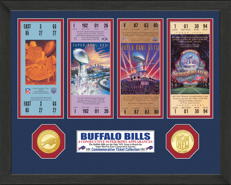 Highland Mint Buffalo Bills 4 Consecutive Super Bowl Appearances Ticket Collection