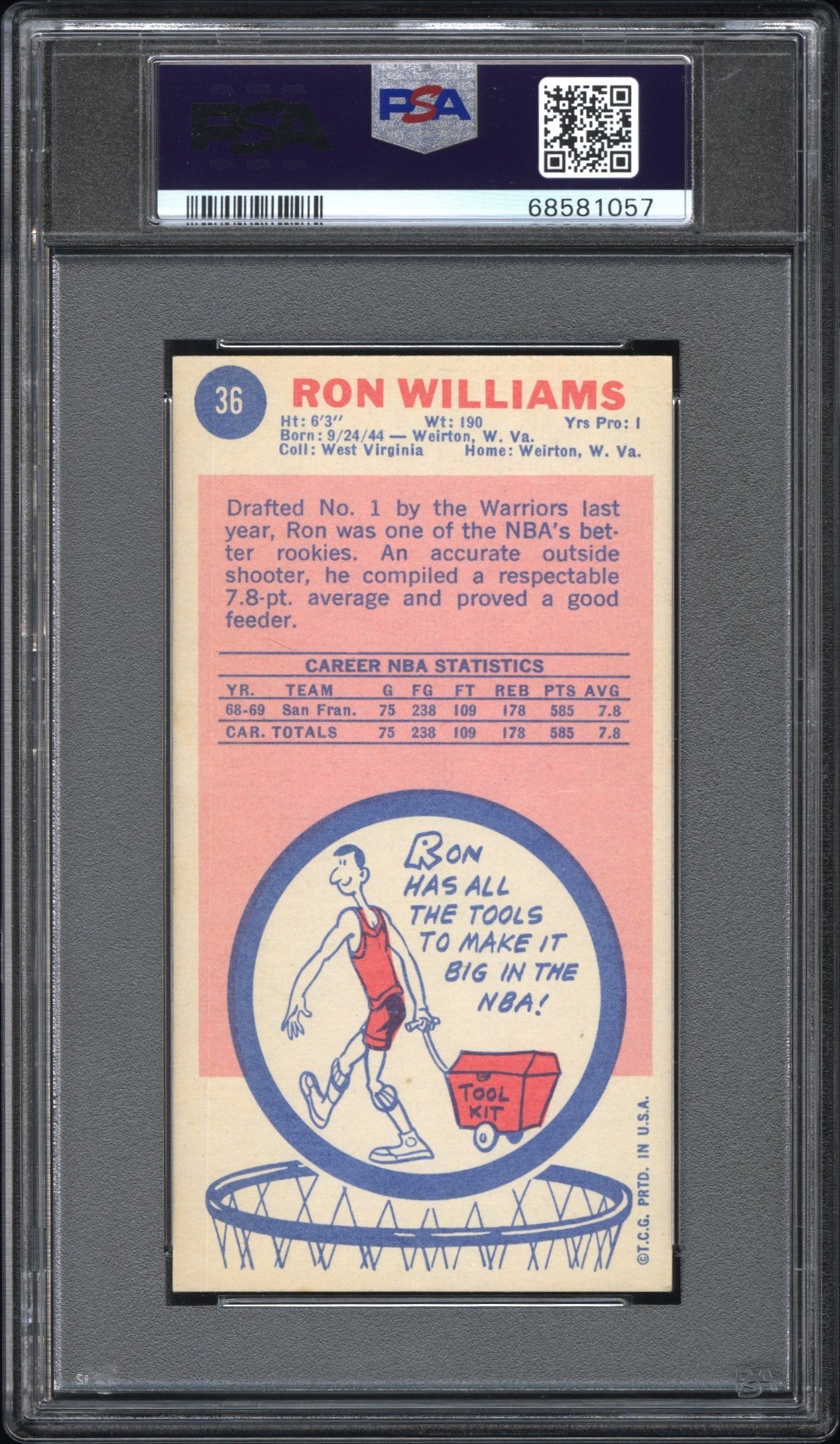 1969 Topps #36 Fritz Williams PSA 7