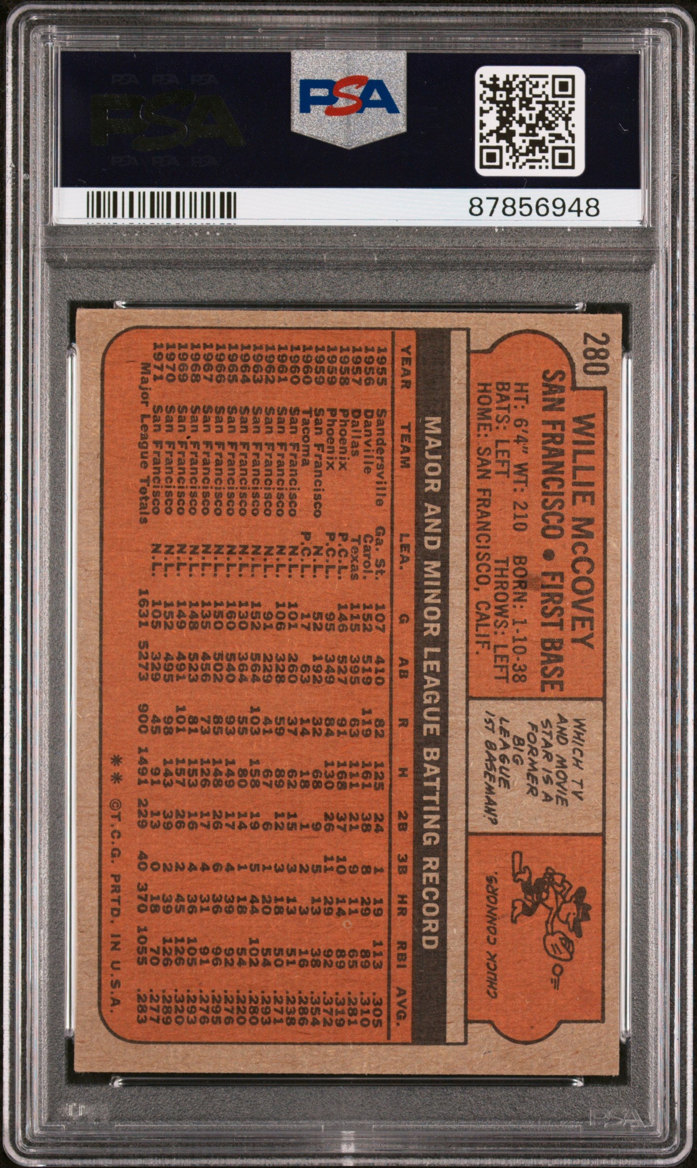 1972 Topps #280 Willie Mccovey PSA 4