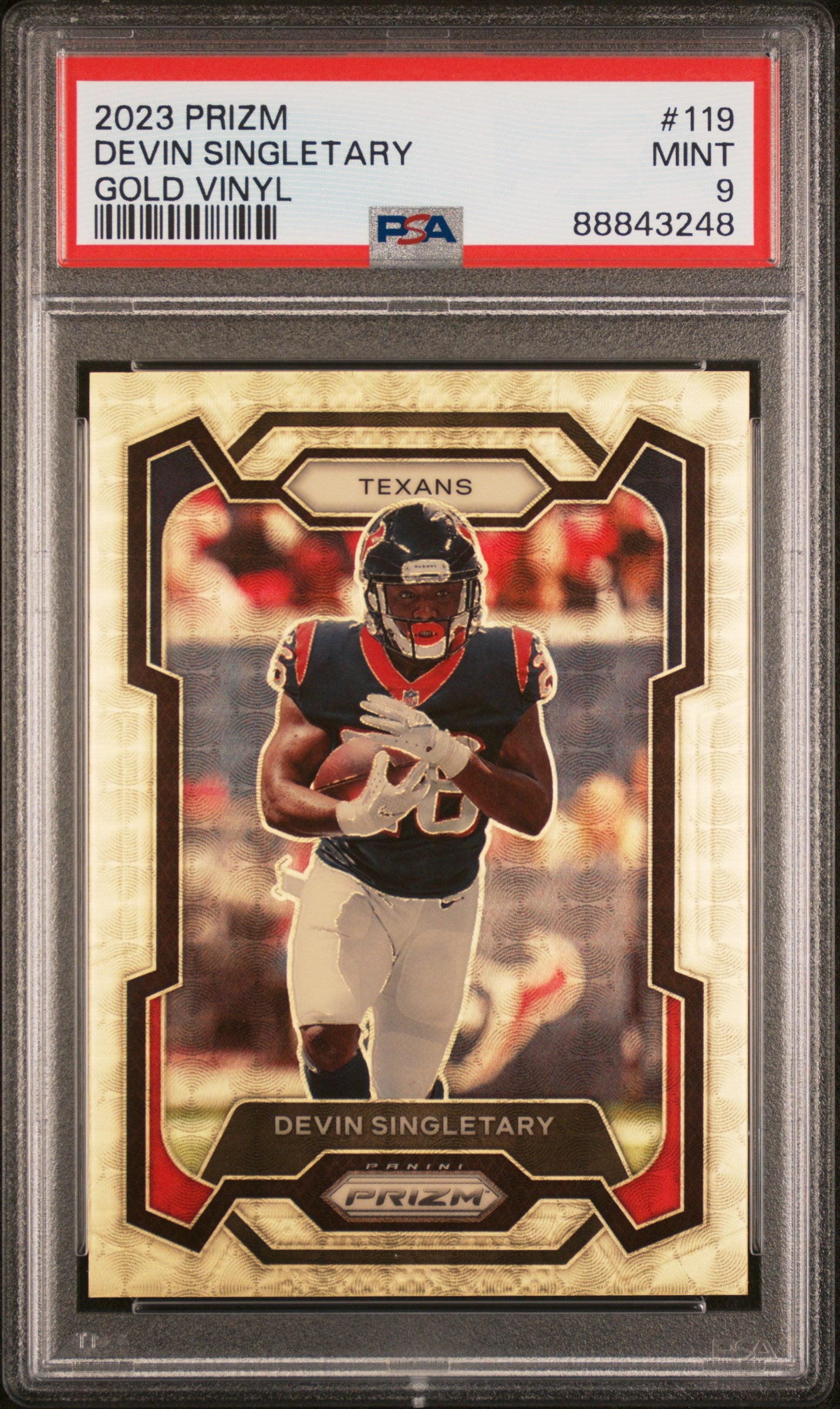 2023 Panini Prizm #119 Devin Singletary Gold Vinyl Prizm /5 PSA 9