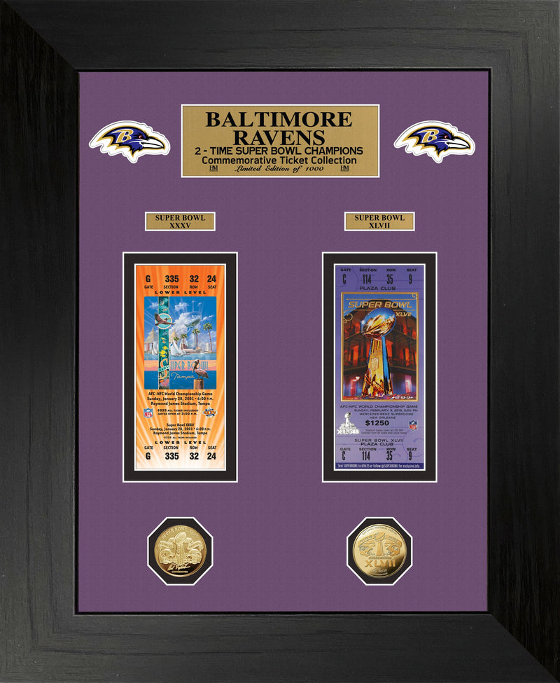 Highland Mint Baltimore Ravens Super Bowl Ticket and Game Coin Collection Frame - Limited Edition /1000