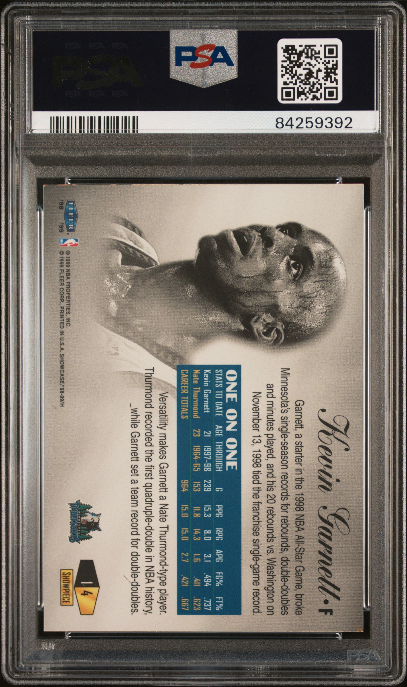 1998 Flair Showcase Row 1 Kevin Garnett #4 /1500 PSA 9