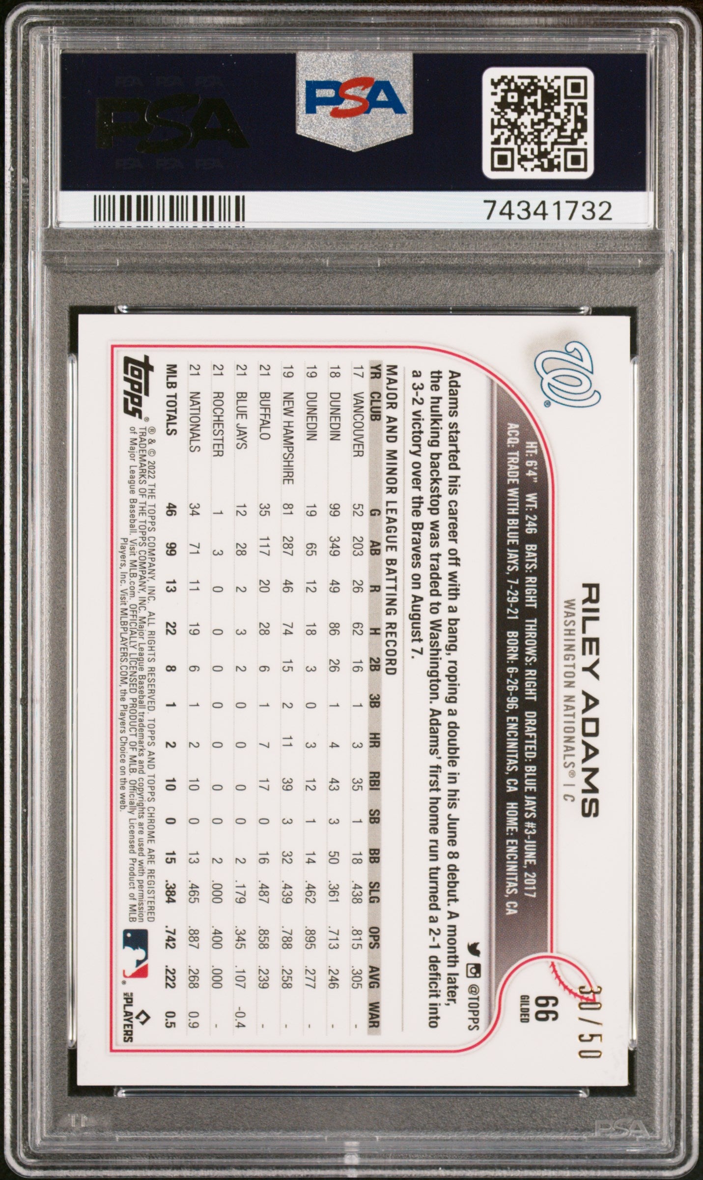 2022 Topps Gilded Collection Mini Diamond Gold Etch Riley Adams /50 #66 PSA 10